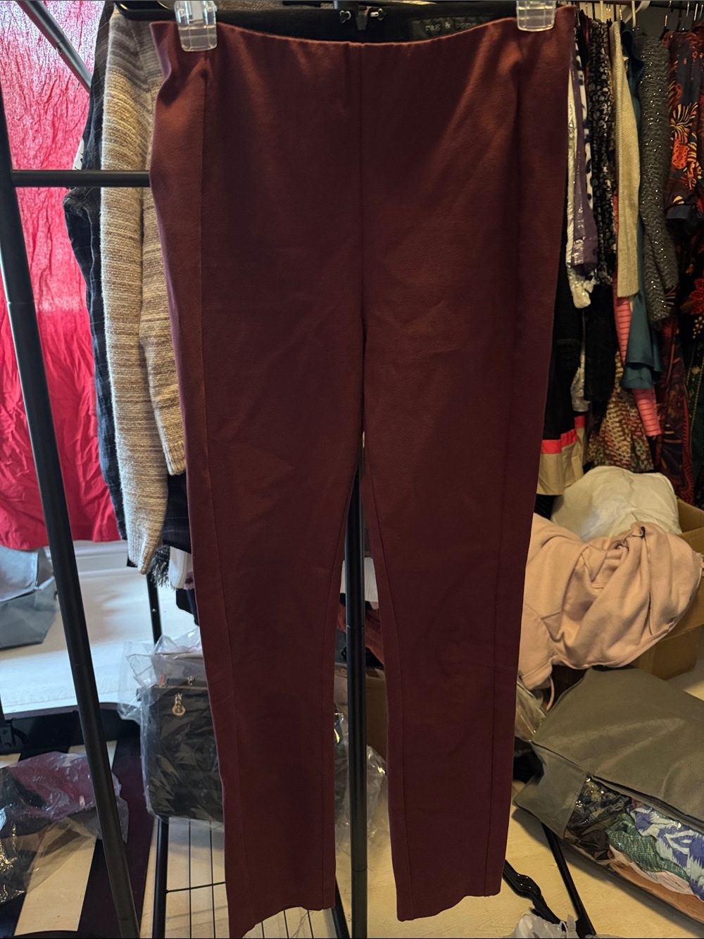 rag & bone Slim Burgundy Ponte Pants